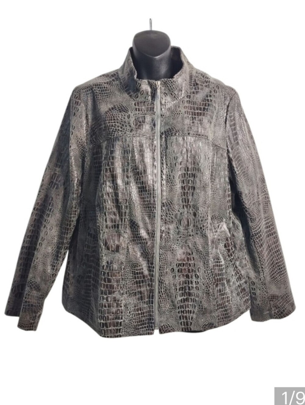 Lane Bryant Women Black Brown Animal Print Faux Leather  Blazer Jacket Sz 18/20W